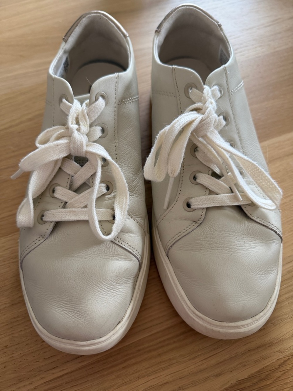 Toms White Leather Lace-Up Sneakers with Metallic Heel